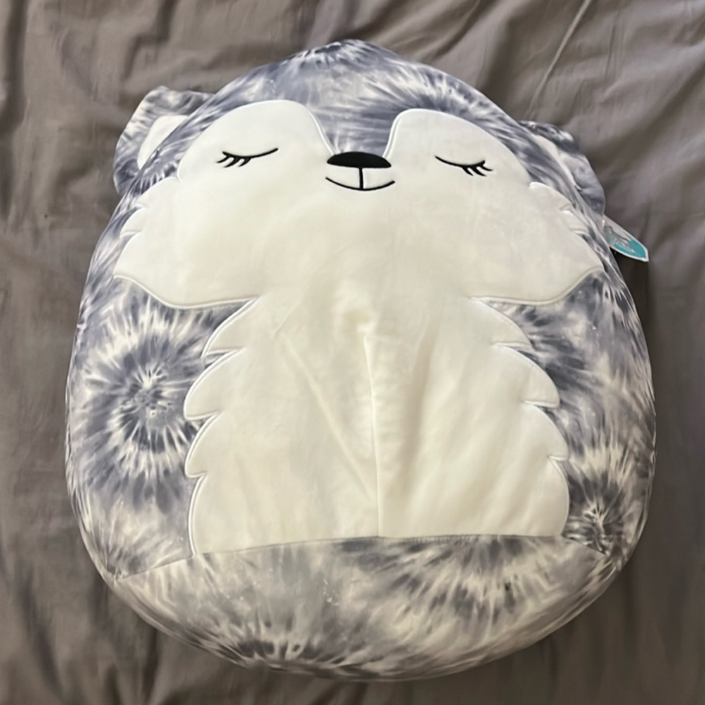 large squishmallow, grey husky